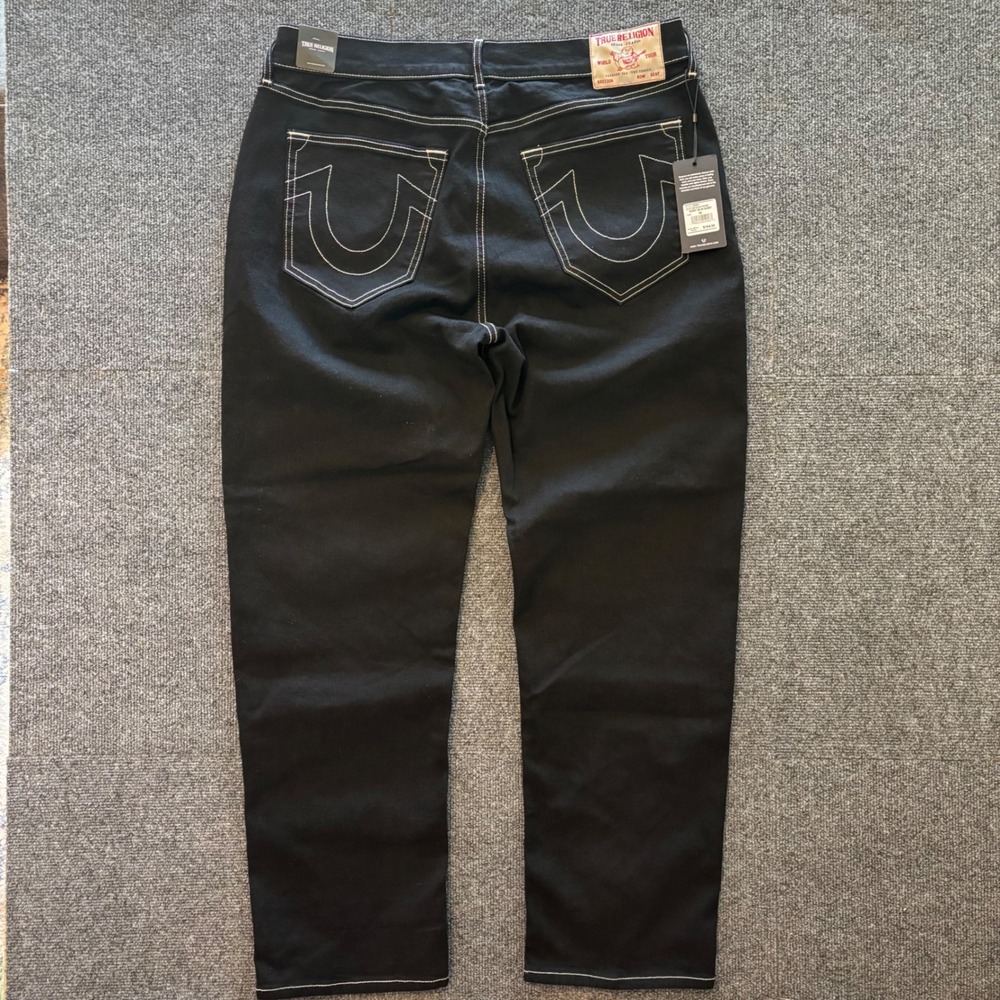 True Religion Bobby Relaxed Baggy Jeans Black Rinse Contrast Stitch 36x32 NEW